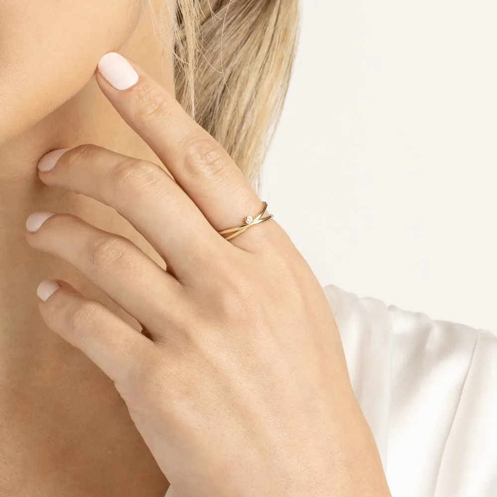 14K Gold Diamond Crossover Ring