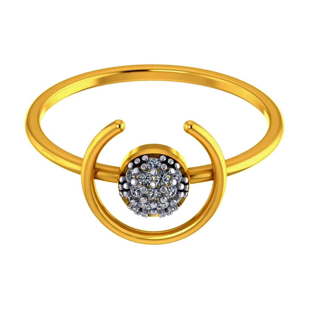 14k Unique Gold Ring With A Circular And Semi Circular Design