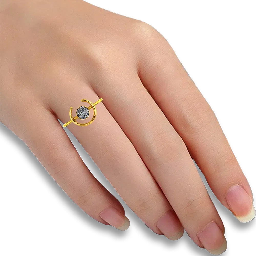 14k Unique Gold Ring With A Circular And Semi Circular Design