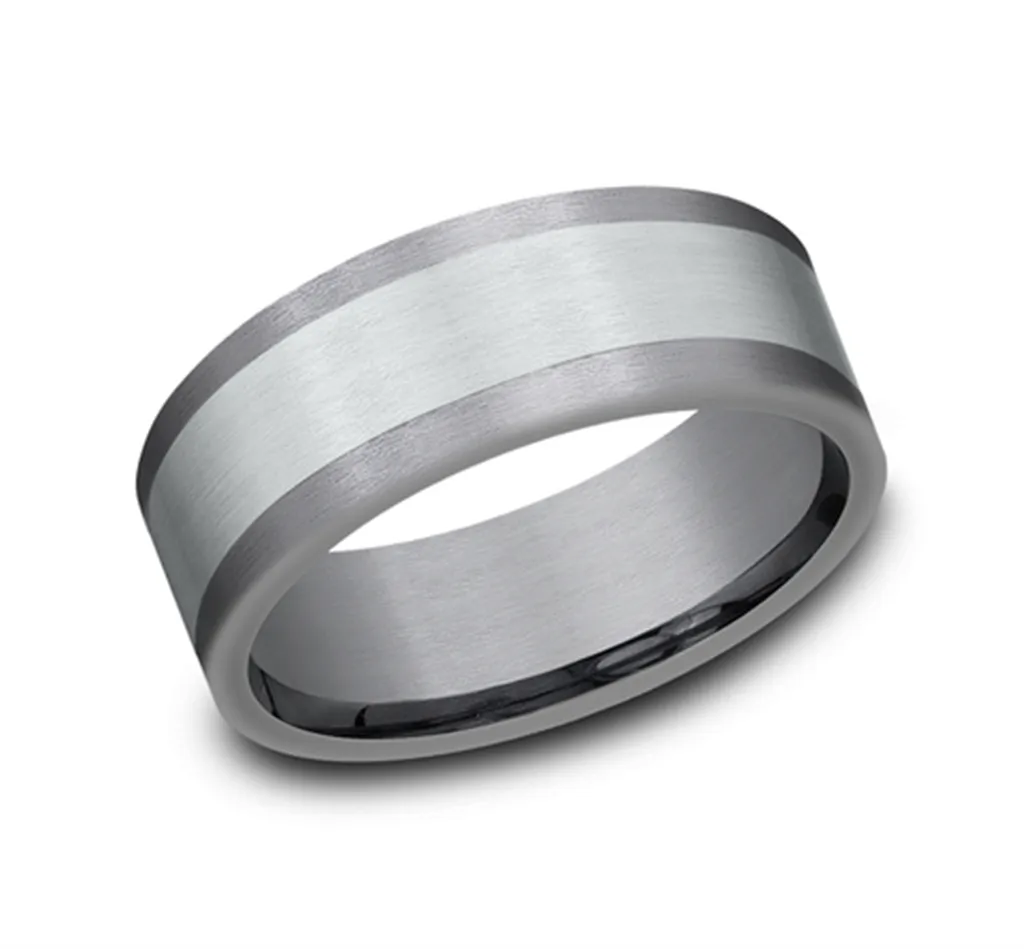 14K White Gold And Grey Tantalum 8mm Wedding Band