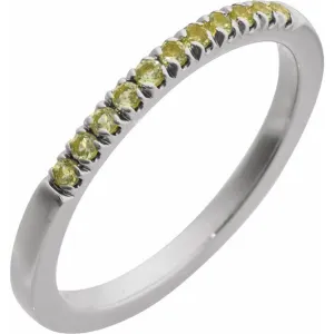 14K White Gold August Birthstone Round Peridot Band Ring