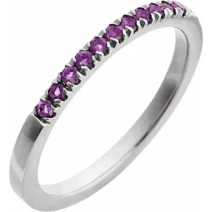 14K White Gold February Birthstone Round Amethysts Band Ring