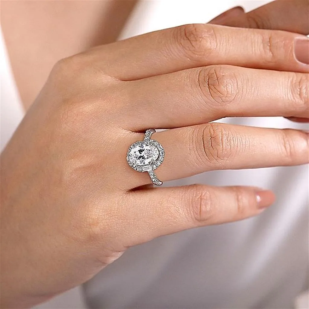 14K White Gold 'Hamilton' Halo Oval Diamond Engagement Ring