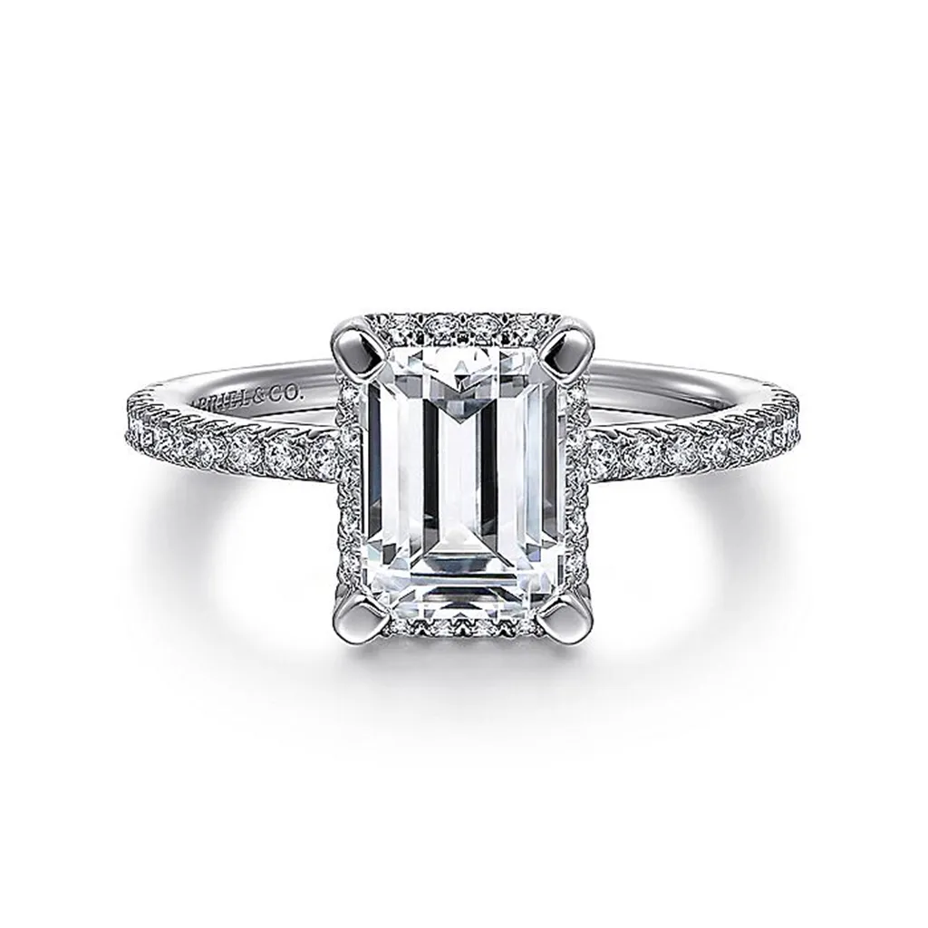 14K White Gold 'Hart' Hidden Halo Emerald Cut Diamond Engagement Ring