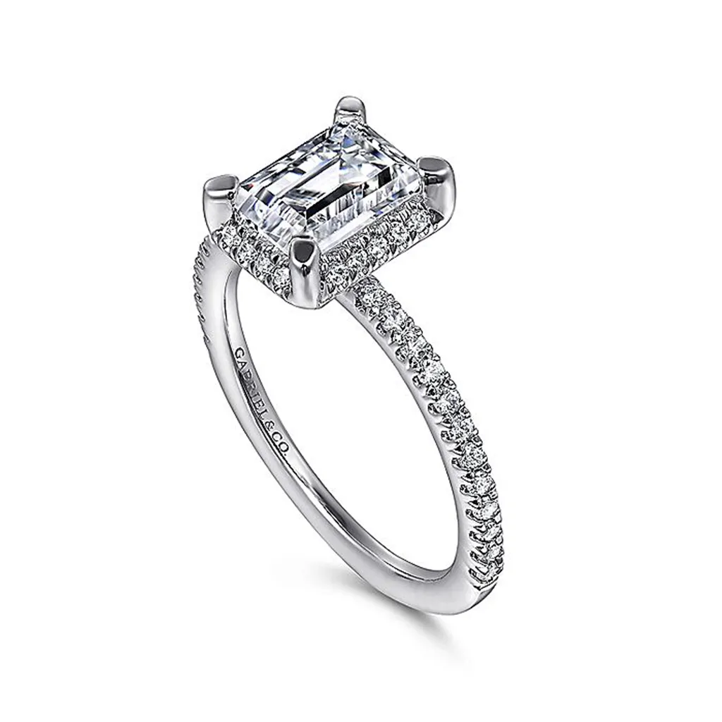 14K White Gold 'Hart' Hidden Halo Emerald Cut Diamond Engagement Ring