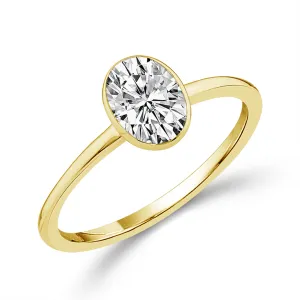 14K Yellow Gold 2.00Ct Oval Lab Grown Diamonds Bezel Set Solitaire Engagement Ring