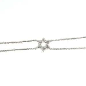 14kt White Gold Pav?? Jewish Star Charm Bracelet with Diamonds