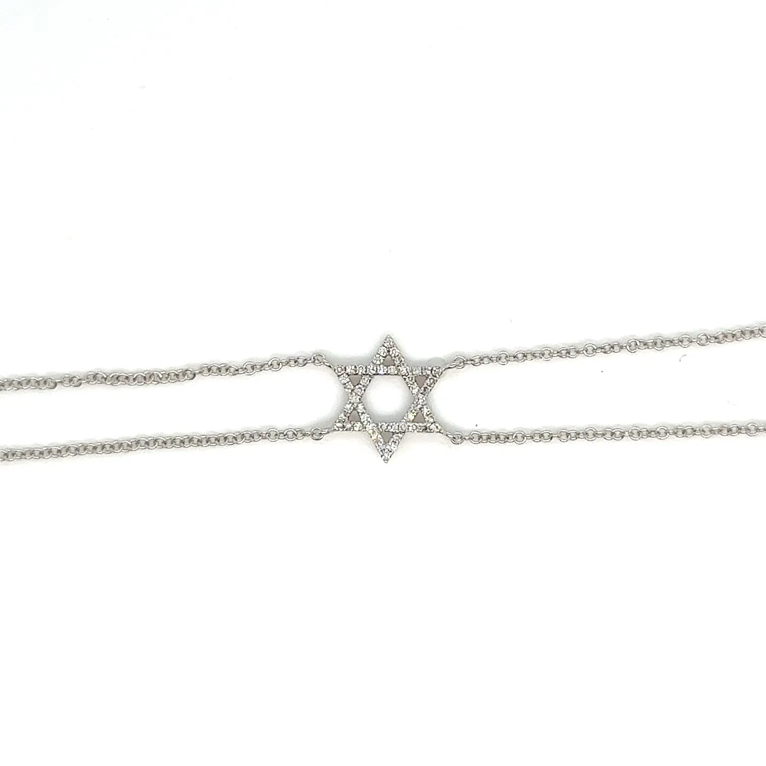 14kt White Gold Pav?? Jewish Star Charm Bracelet with Diamonds
