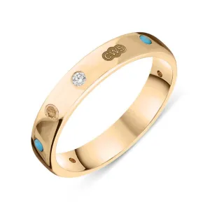 18ct Rose Gold 0.08ct Diamond Turquoise King's Coronation Hallmark 4mm Ring D