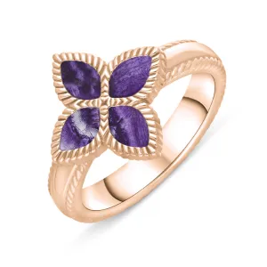 18ct Rose Gold Blue John eden Marquise Flower Ring