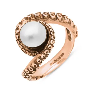 18ct Rose Gold Freshwater Pearl Bead Twist Tentacle Ring