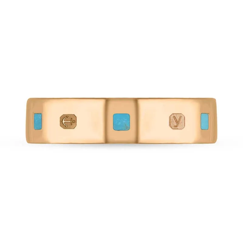 18ct Rose Gold Turquoise King's Coronation Hallmark Princess Cut 5mm Ring D