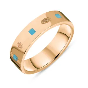 18ct Rose Gold Turquoise King's Coronation Hallmark Princess Cut 5mm Ring D