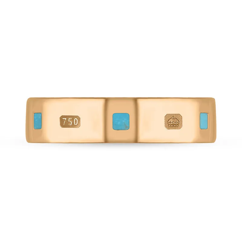 18ct Rose Gold Turquoise King's Coronation Hallmark Princess Cut 5mm Ring D