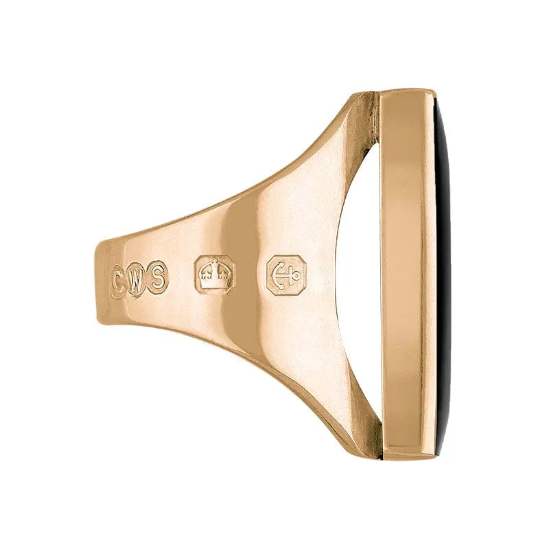 18ct Rose Gold Whitby Jet King's Coronation Hallmark Medium Oblong Ring D