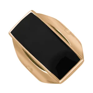 18ct Rose Gold Whitby Jet King's Coronation Hallmark Medium Oblong Ring D