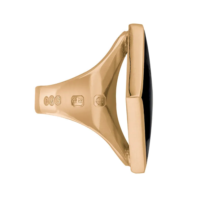 18ct Rose Gold Whitby Jet King's Coronation Hallmark Medium Rhombus Ring D