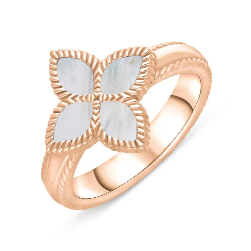 18ct Rose Gold White Mother of Pearl Eden Marquise Flower Ring