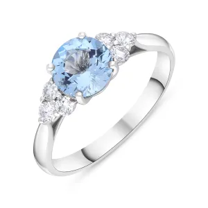 18ct White Gold 1.09ct Aquamarine 0.30ct Diamond Three Stone Ring