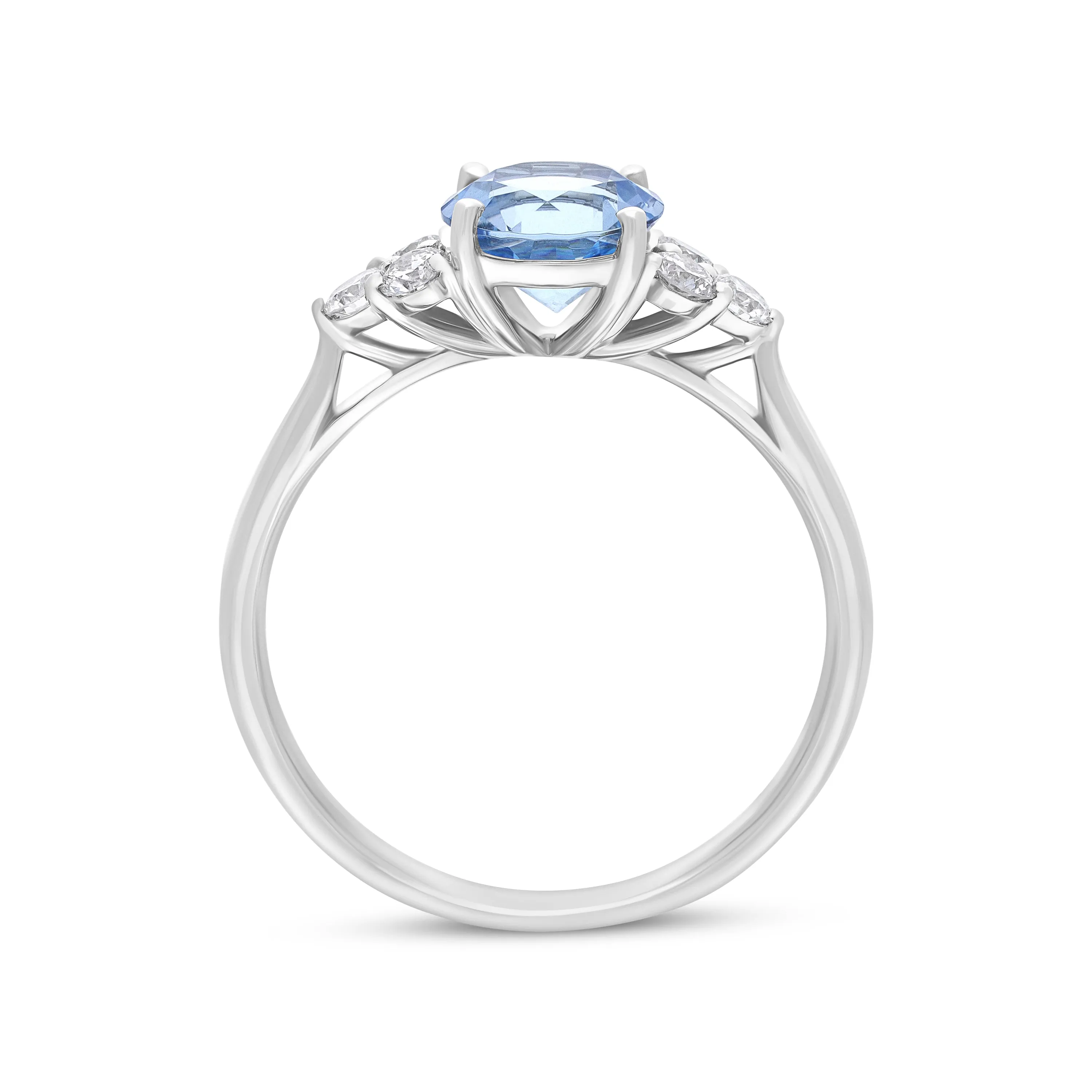 18ct White Gold 1.09ct Aquamarine 0.30ct Diamond Three Stone Ring