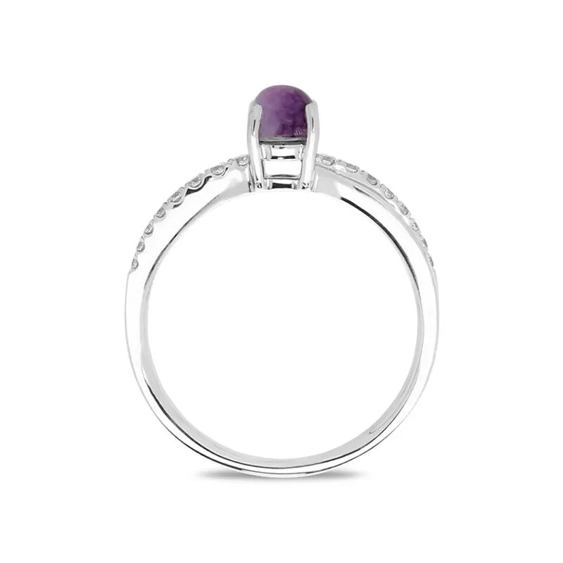 18ct White Gold Blue John Diamond Split Shoulder Ring
