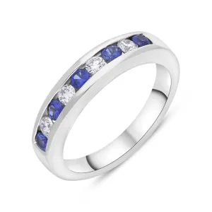 18ct White Gold Sapphire Diamond Channel Set Eternity Ring