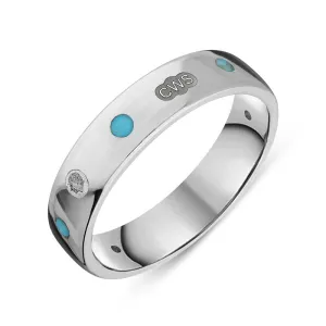 18ct White Gold Turquoise King's Coronation Hallmark 5mm Ring D