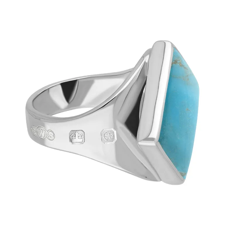 18ct White Gold Turquoise King's Coronation Hallmark Small Rhombus Ring D