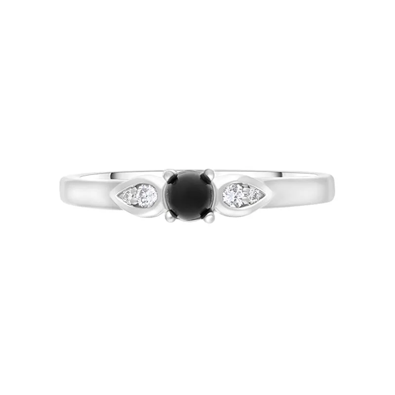 18ct White Gold Whitby Jet 0.07ct Diamond Pear Shoulder Ring