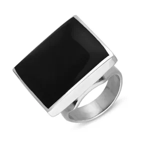 18ct White Gold Whitby Jet King's Coronation Hallmark Medium Square Ring D