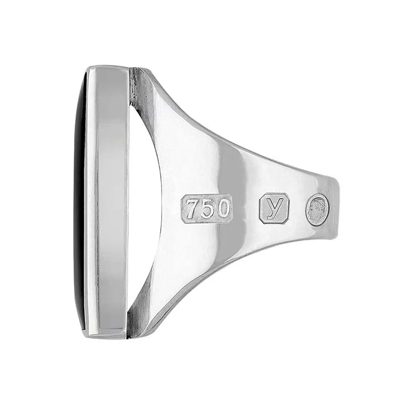 18ct White Gold Whitby Jet King's Coronation Hallmark Medium Square Ring D