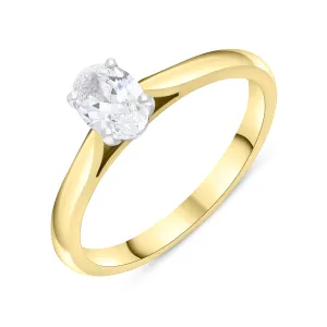 18ct Yellow and White Gold .50 Diamond Solitaire Oval Ring Size M GIA FVS1