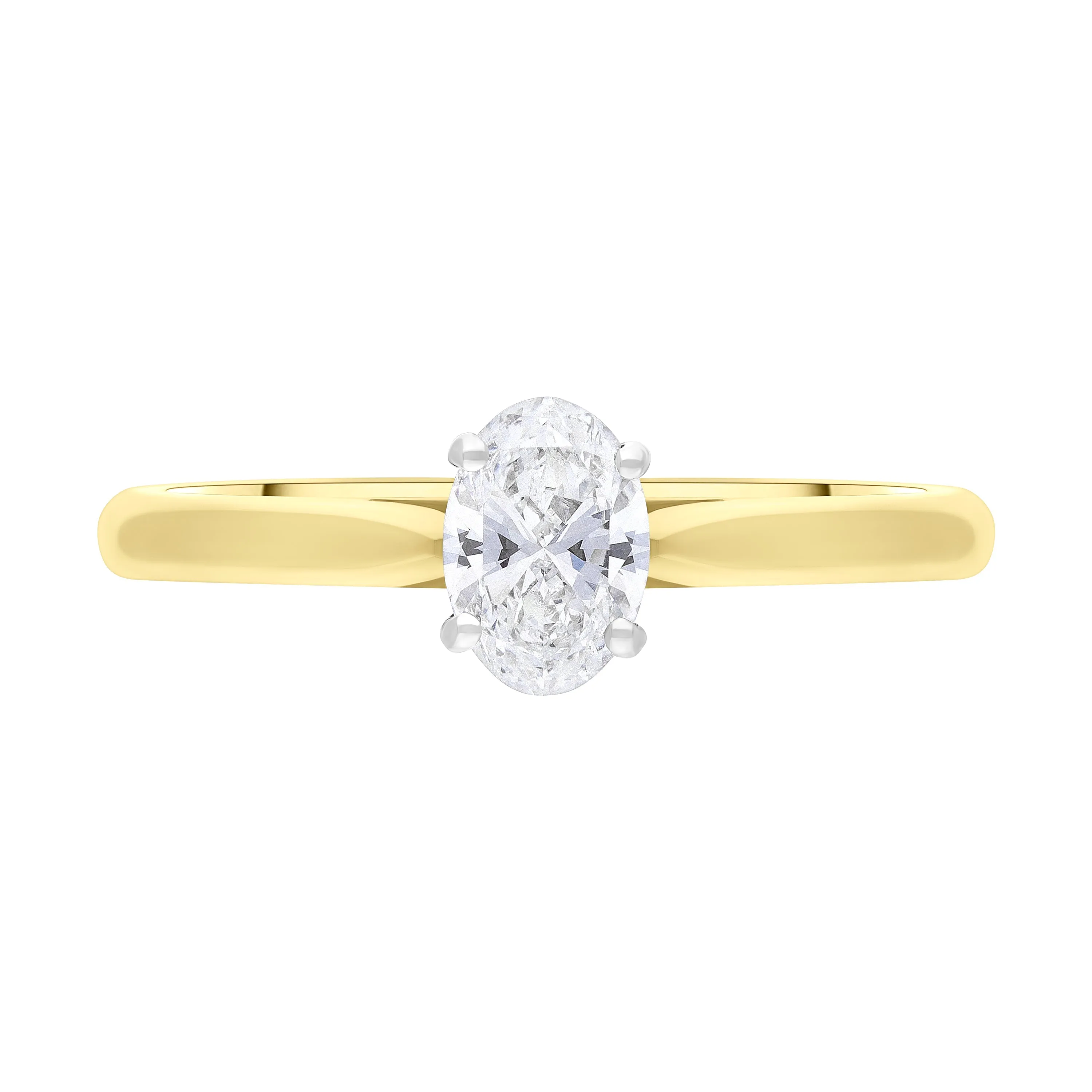 18ct Yellow and White Gold .50 Diamond Solitaire Oval Ring Size M GIA FVS1