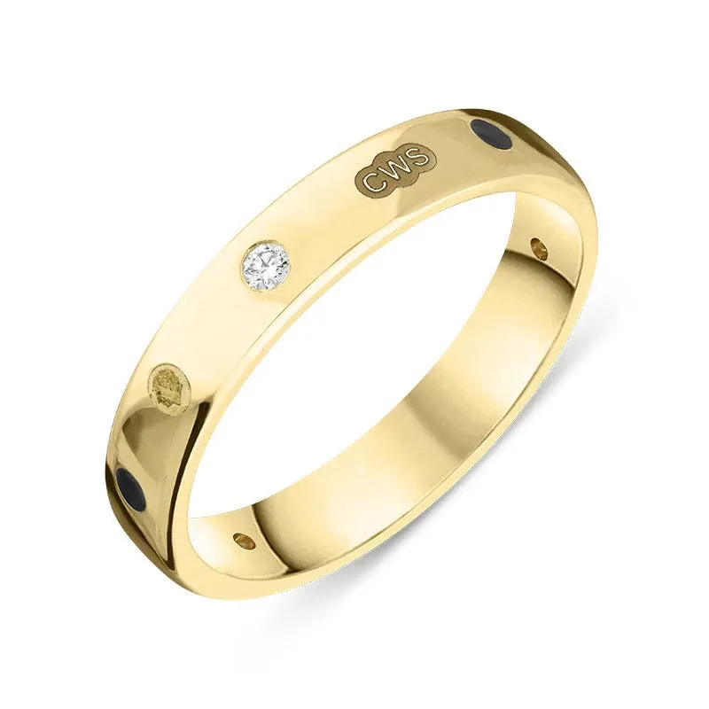 18ct Yellow Gold 0.08ct Diamond Whitby Jet King's Coronation Hallmark 4mm Ring D