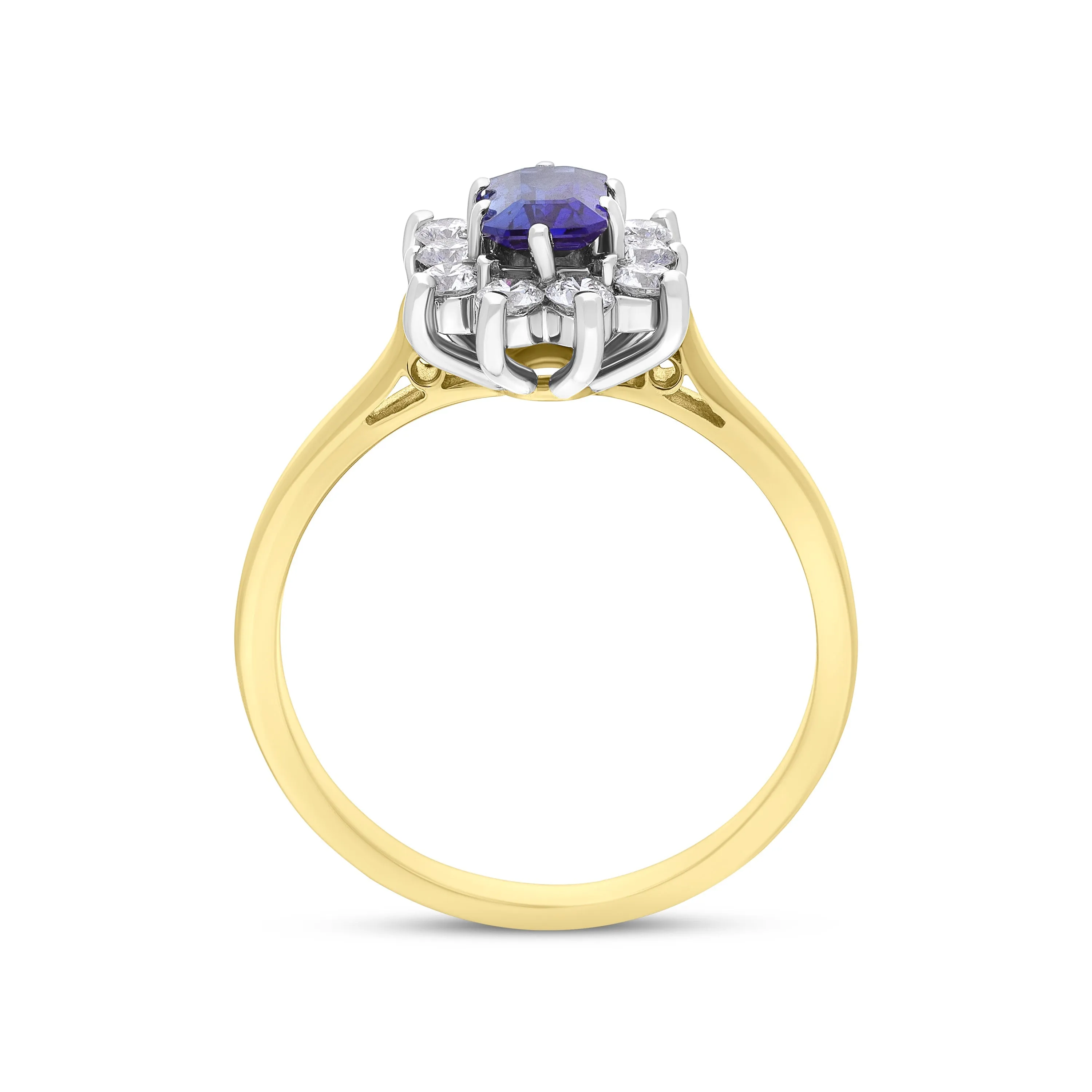 18ct Yellow Gold 0.62ct Sapphire 0.37ct Diamond Emerald Cut Cluster Ring