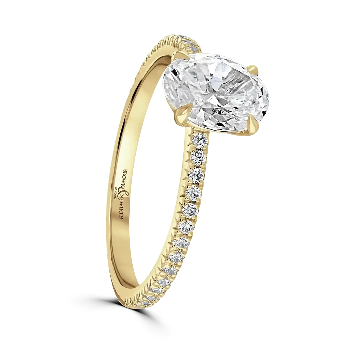 18ct Yellow Gold 2ct Oval Cut Laboratory Grown Diamond Solitaire With Diamond Shoulders