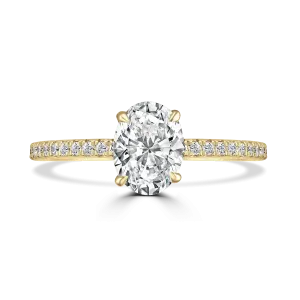 18ct Yellow Gold 2ct Oval Cut Laboratory Grown Diamond Solitaire With Diamond Shoulders