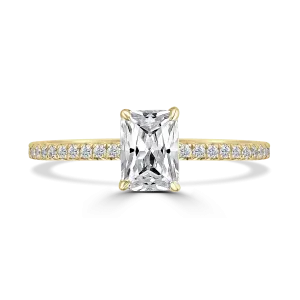 18ct Yellow Gold 2ct Radiant Cut Laboratory Grown Diamond Solitaire With Diamond Shoulders