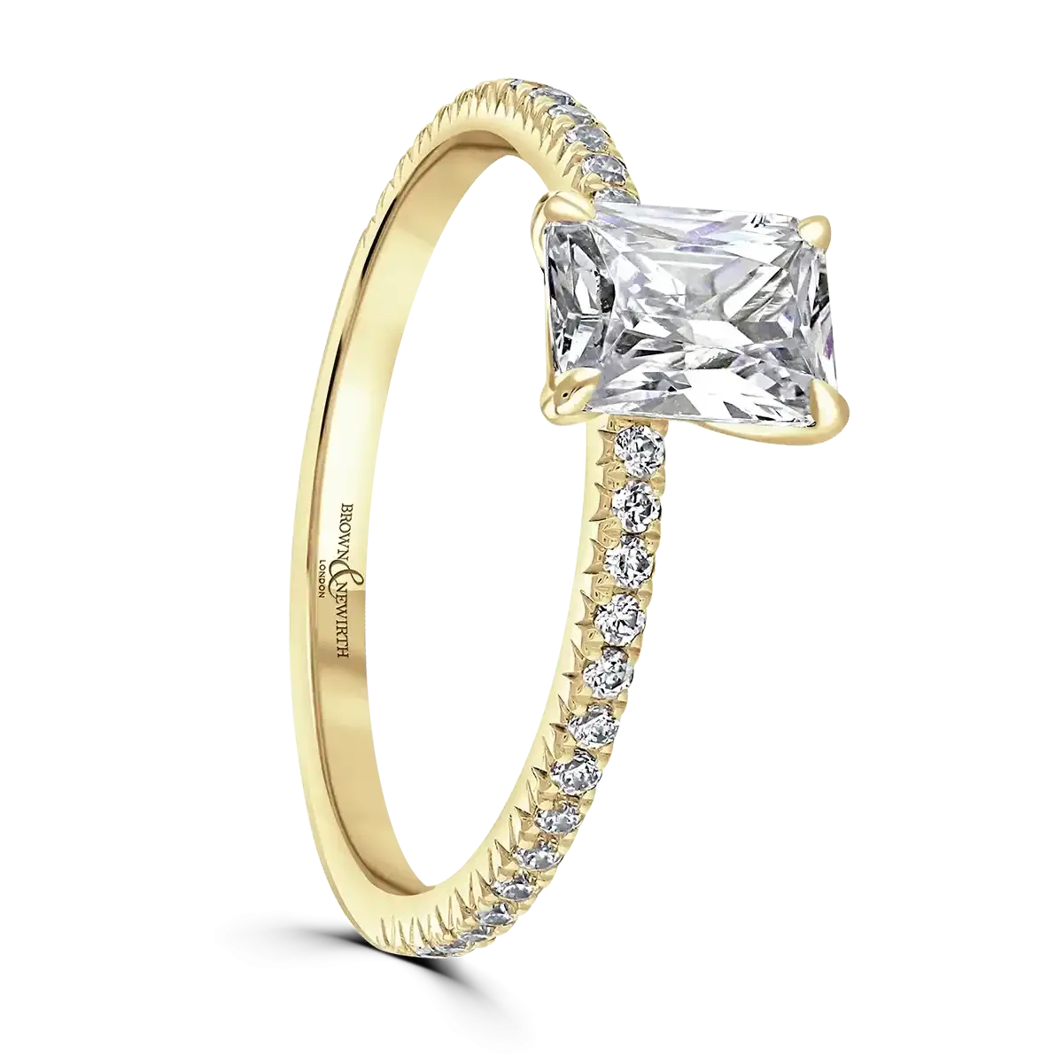 18ct Yellow Gold 2ct Radiant Cut Laboratory Grown Diamond Solitaire With Diamond Shoulders