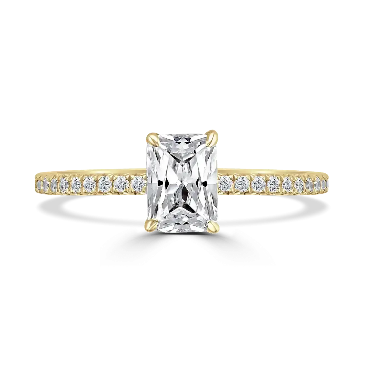 18ct Yellow Gold 2ct Radiant Cut Laboratory Grown Diamond Solitaire With Diamond Shoulders