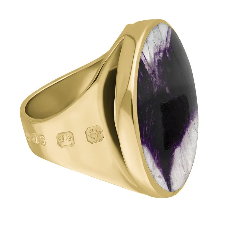 18ct Yellow Gold Blue John King's Coronation Hallmark Medium Round Ring D