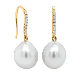 18ct Yellow Gold South Sea Pearl & Diamond Earrings