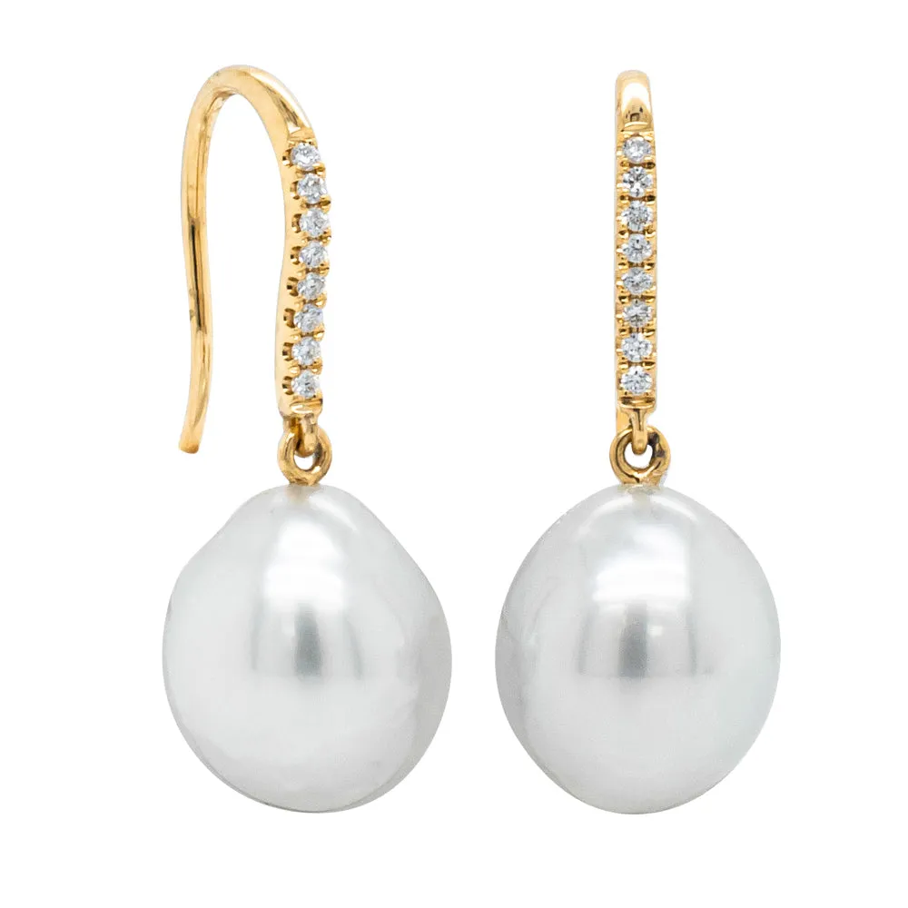 18ct Yellow Gold South Sea Pearl & Diamond Earrings