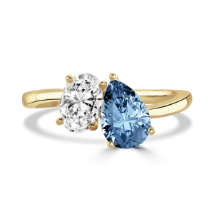 18ct yellow gold 'Toi et Moi' laboratory grown diamond 1.8ct ring in white and blue