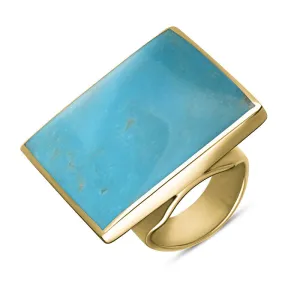 18ct Yellow Gold Turquoise King's Coronation Hallmark Large Square Ring D