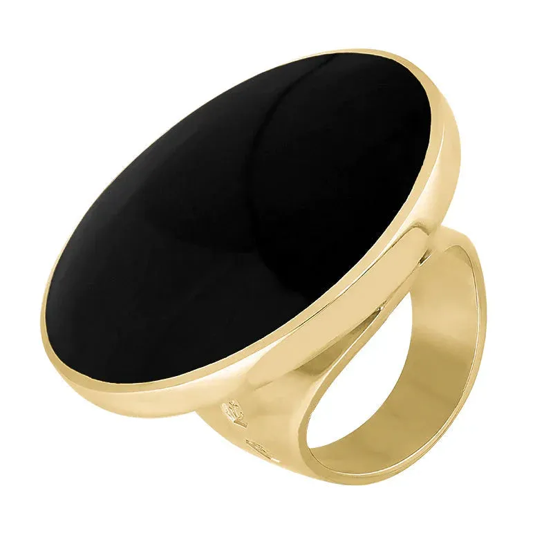 18ct Yellow Gold Whitby Jet King's Coronation Hallmark Large Round Ring D