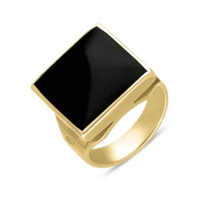 18ct Yellow Gold Whitby Jet King's Coronation Hallmark Small Square Ring D
