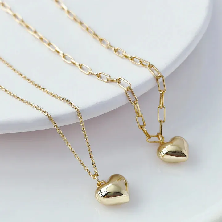 18k/925 Vermeil Paperclip Necklace with Heart Charm