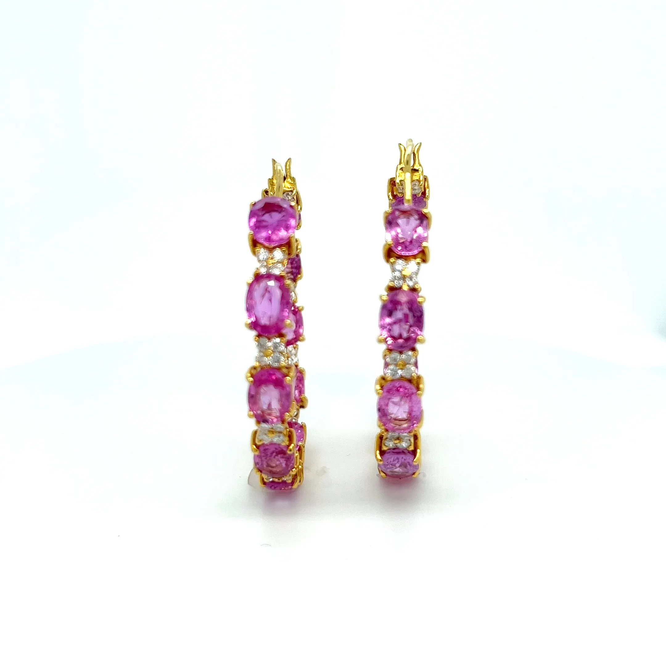 18kt Gold Butterfly Hoop Pink Sapphires and Diamonds