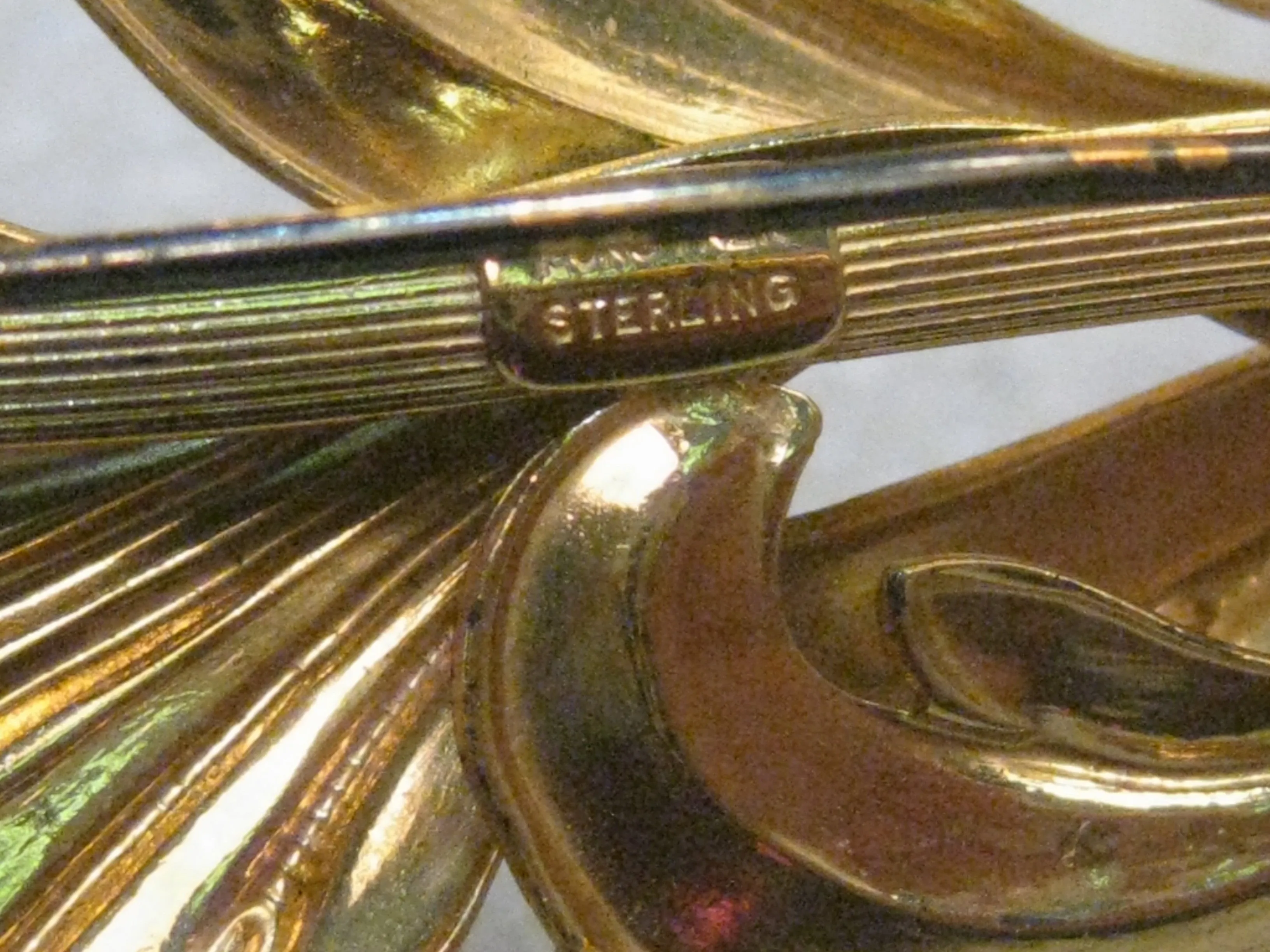 1940's Sterling Forstner Leaf Brooch, Vermeil, Layered, 3.5", 16.01 Grams
